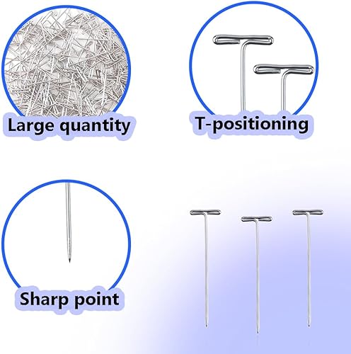 Miniatura 3 de Ruidee 100 pines en T para peluca, alfileres de coser, alfileres de peluca para cabeza de espuma para manualidades, bloqueo, tejido, costura,