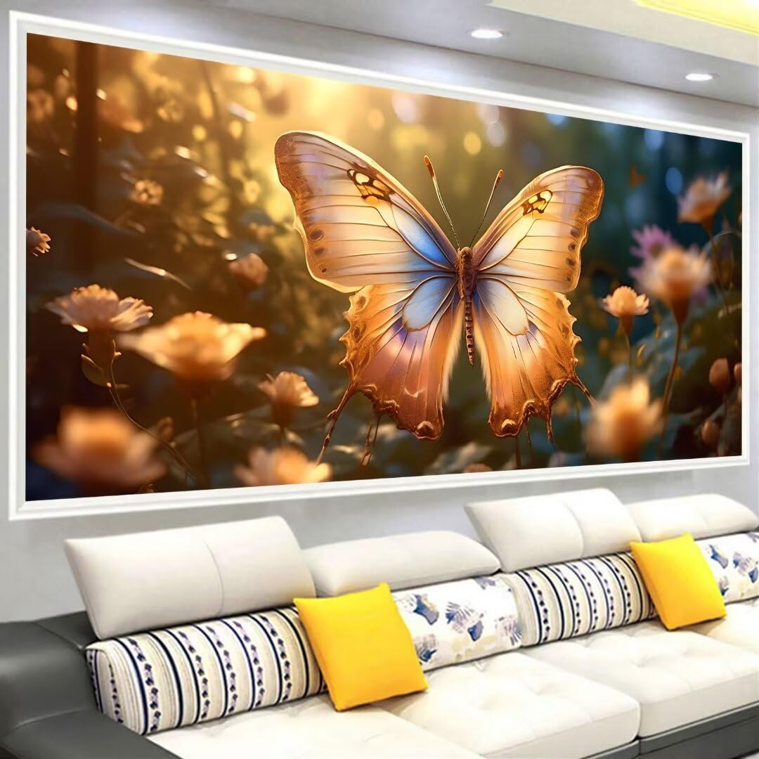 Diamond Painting kit Completo, Hobby Creativi Adulti 5D Diamond Painting Disegni con Perline da Attaccare Ricami a Croce per la Decorazione Della Parete Domestica Fiore di farfalla 55x70cm Z-1793