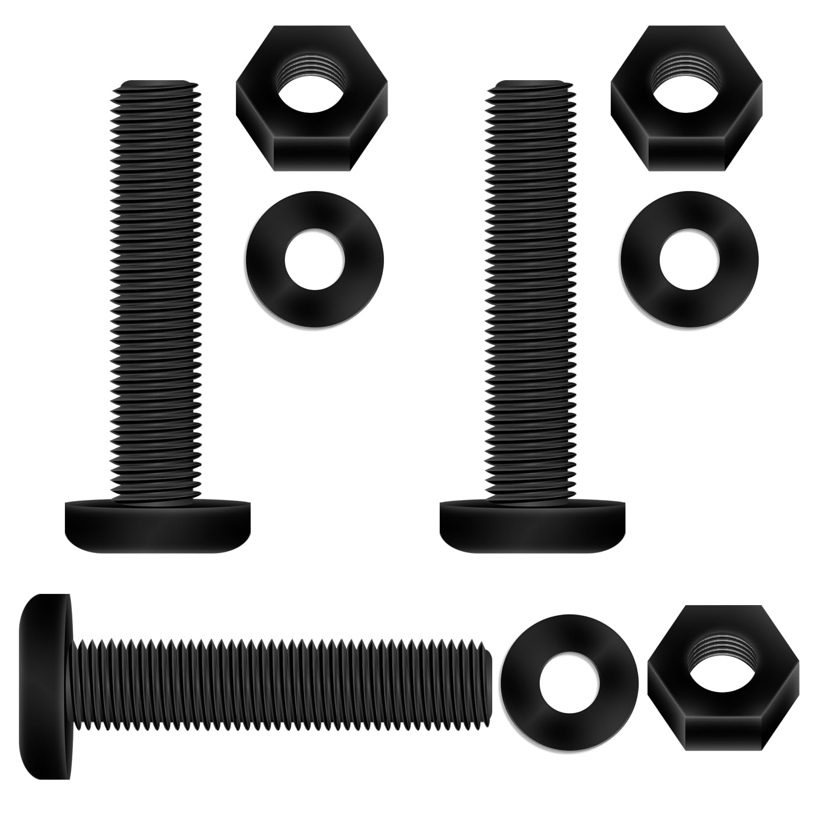 Pzsmocn 150 Pieces/50 Sets M8*45 mm Plastic Black Nylon Cross Round Head Screw Hexagonal Nut Combination Kit, with Insulating Washers, Standard Size, For DIY and Electronic Assembly. — image 1