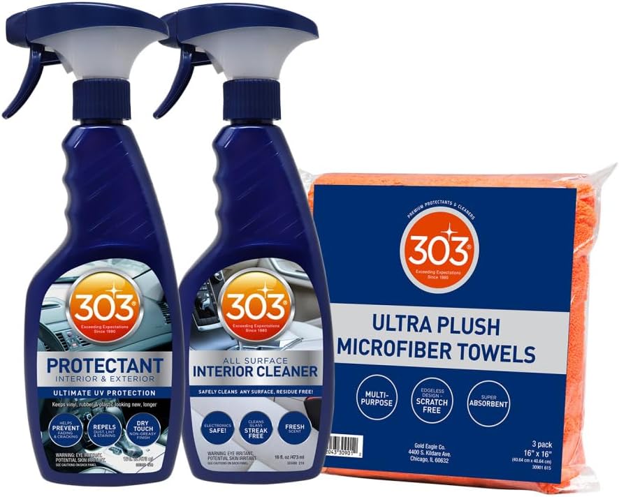 303 Interior Care Bundle - Includes Automotive Protectant, Interior Cleaner, and Microfiber Towels - Perfect for Father's Day or The Detailer in Your Life