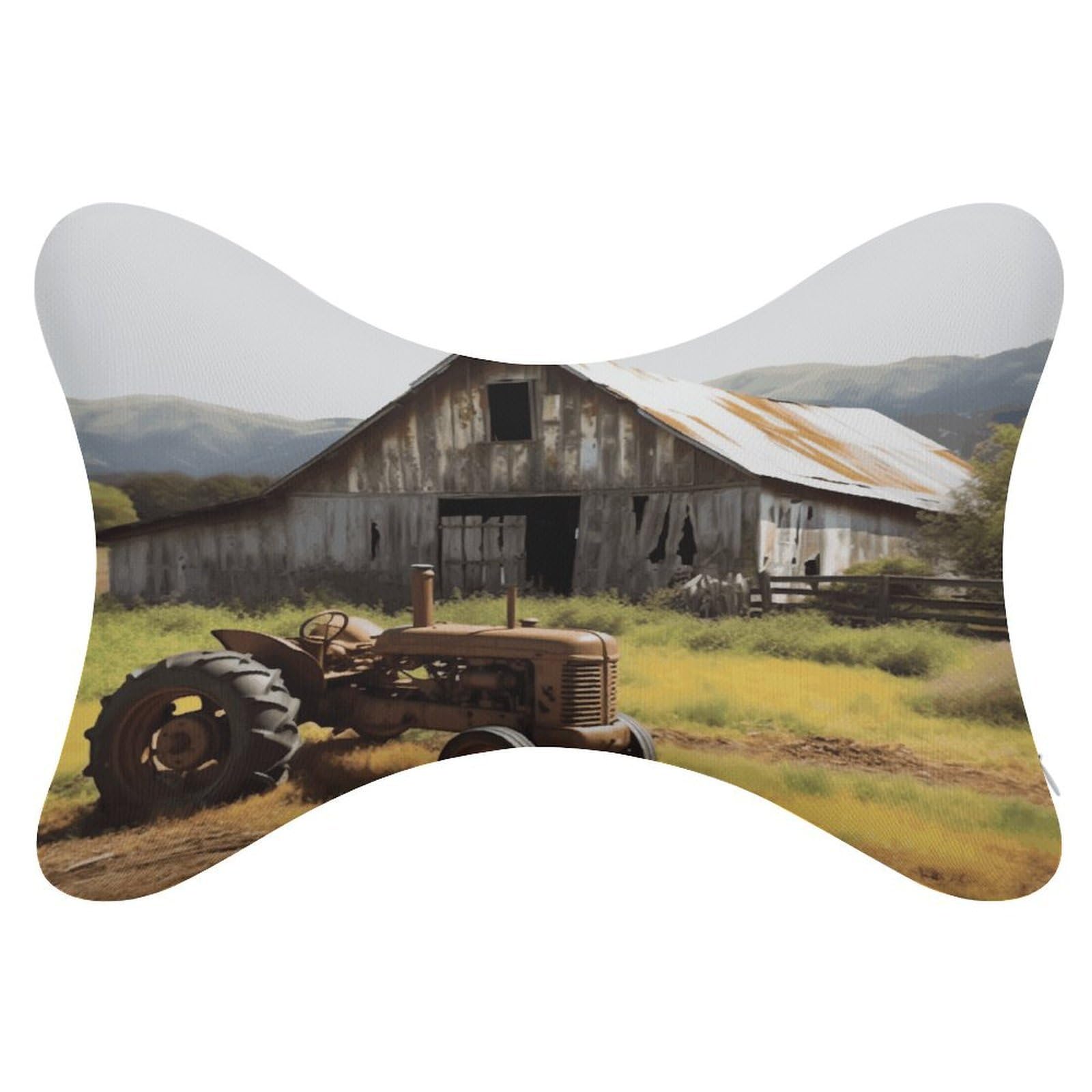 VstaDank Old Wooden Barn with Rusted Tractor Car Neck Pillows 2 Pack Removable Ergonomic Cervical Support Pillow Fashion Cozy Bone Shaped Pillows Soft Car Headrest Pillow for Office Airplane Most Car