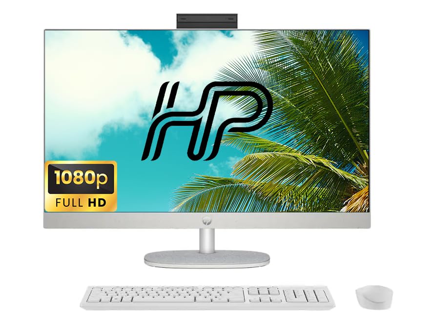Image of HP 27 inch FHD All-in-One Desktop Computer, Intel 12-Core Ultra 7 155U Processor, Customized 8GB /16GB /32GB /64GB DDR5 RAM, 256GB /512GB /1TB /2TB SSD, Windows 11, White
