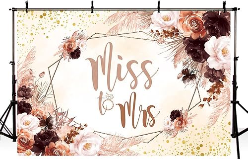 Miniatura 3 de MEHOFOND Telón de fondo bohemio de 7 x 5 pies con texto en inglés "Miss to Mrs", decoración de despedida de soltera, boda, novia, compromiso,