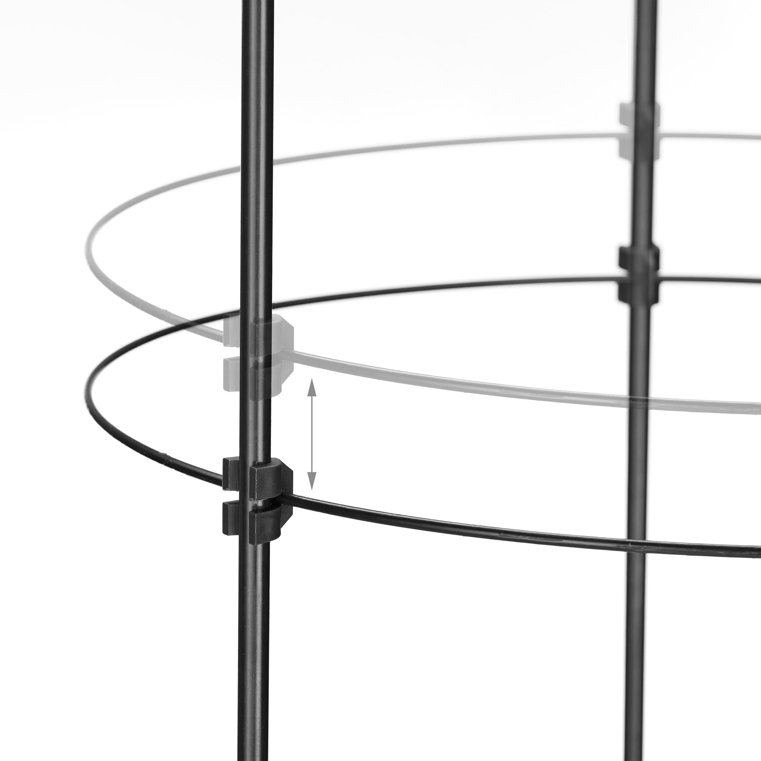 Relaxdays Podpora dla roślin pnących, zestaw 2 szt., metal i tworzywo sztuczne, wysokość 120 cm, 4 regulowane pierścienie, podpora dla roślin pnących, czarna