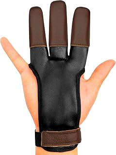 Keshes Archery Glove: 3-Finger Leather Tab Protector for Recurve & Longbow - Adjustable Comfort Fit for Hunting, Target Practice, Men, Women, Youth