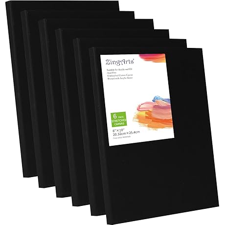 Black Canvas,8x10 Inch 6-Pack: Unleash Your Artistic Vision on Premium Black Canvases