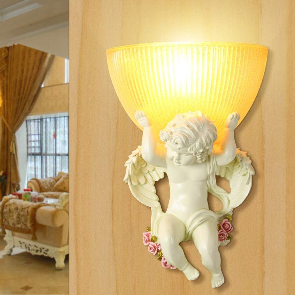 IUokLU Wall Sconce Wall Light Fixture White Angel Boy Wall Lamp European Antique Led 25 * 38