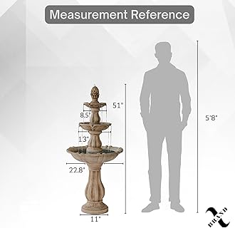 XBrand Outdoor Water Fountain 51 inch 3-Tier Garden Fountain with Pump, Weather Resistant Resin Patio & Yard Waterfall Feature - Beige