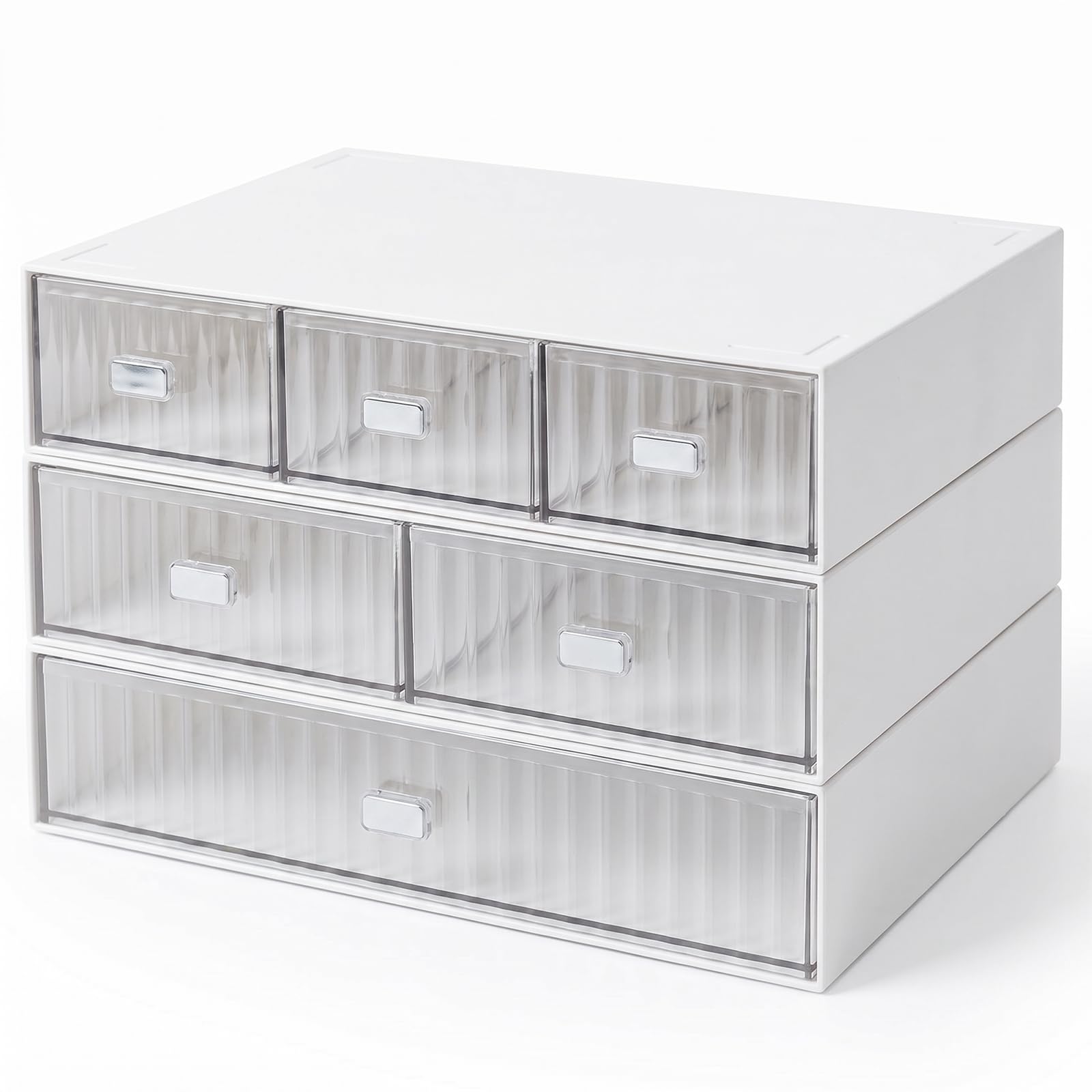 Desk Organiser with 6 Drawers, 3 Layer Stackable Desktop Storage Small Item Storage Desktop Drawer Unit for Office Stationery Makeup Craft School & Dressing Table Desktop Drawers 23x16.5x15cm-W