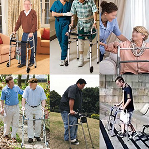 Health Line Massage Products Compact Trigger Release 350 lbs Folding Walker with 5 inch Wheels and Fold-up Legs, Lightweight & Portable with 2 Pairs of Glides - Thumbnail 6