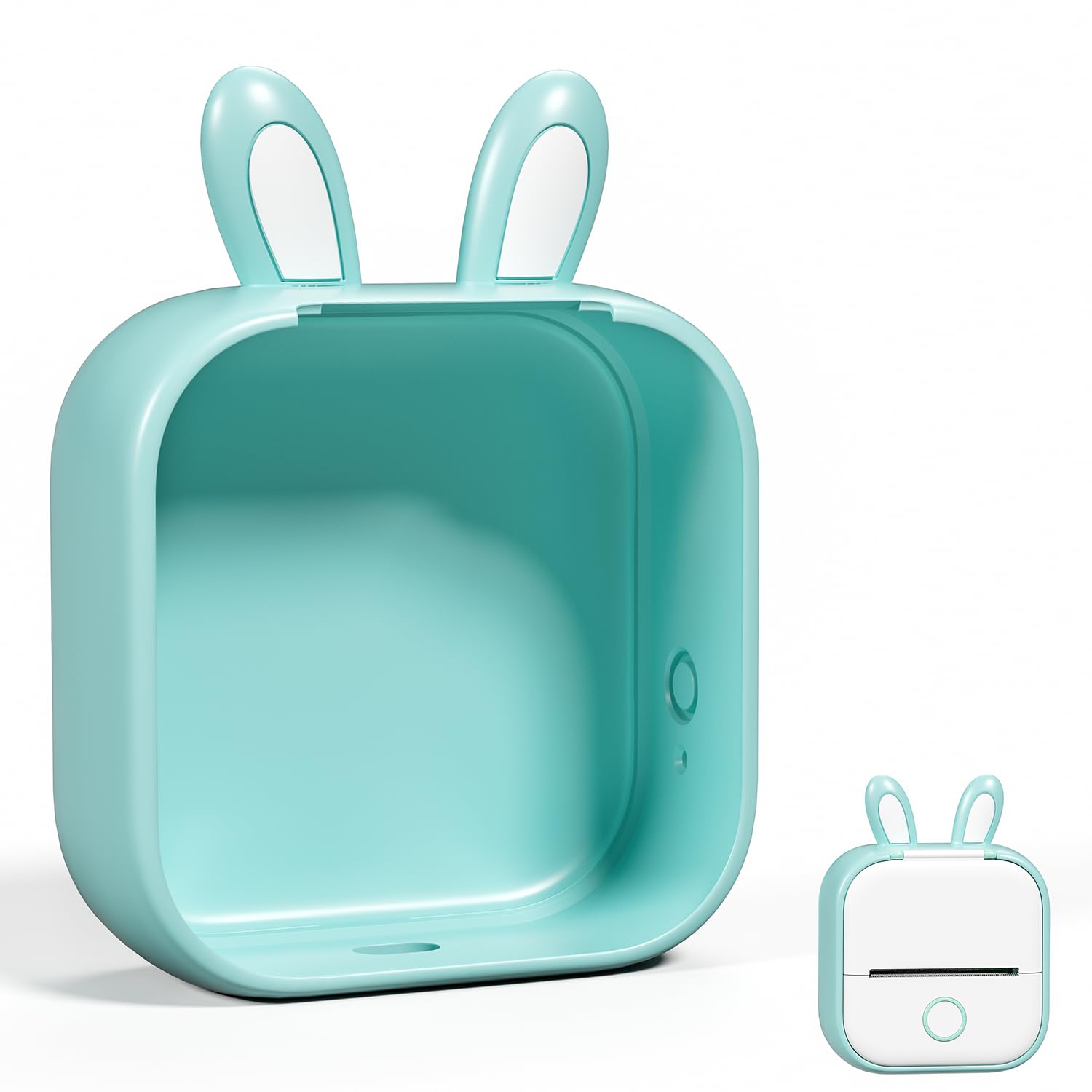 Memoking T02 Protective Case-Bunny Ears Shape Soft Silicone BPA-Free Cute Design Printer Cover, Compatible with T02 Mini Bluetooth Wireless Portable