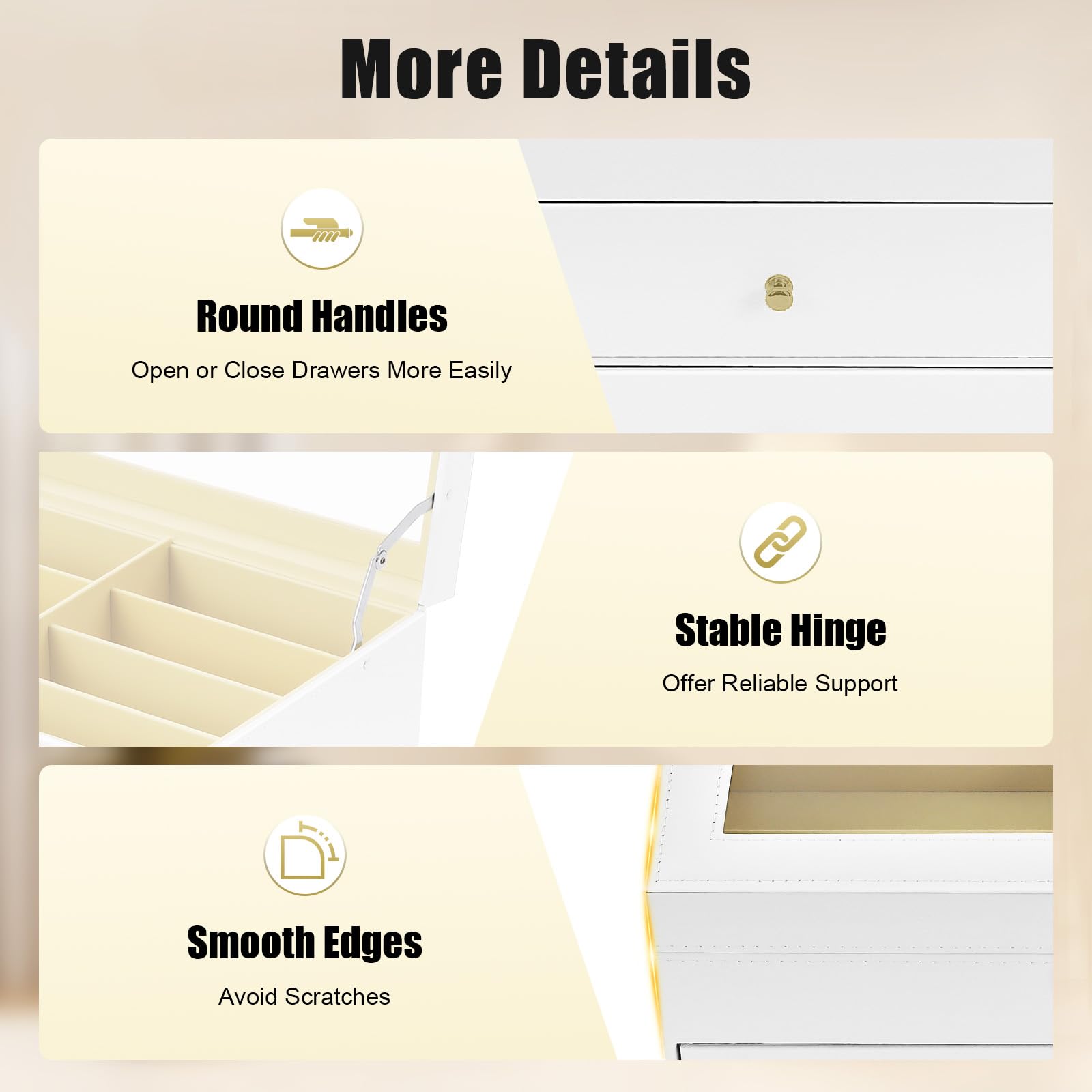 Caja de gafas de 3 niveles con 24 cajones y tapa de cristal, almacenamiento seguro con cerradura y llave, soporte para múltiples gafas, joyas, relojes (blanco)