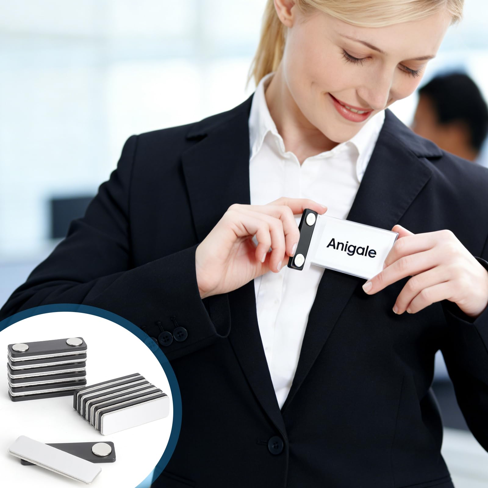 12 sztuk tabliczek z nazwiskiem na ubrania, 45 x 13 mm, z 2 punktami samoprzylepnymi magnesami, do pracy, na wystawę, do szkoły