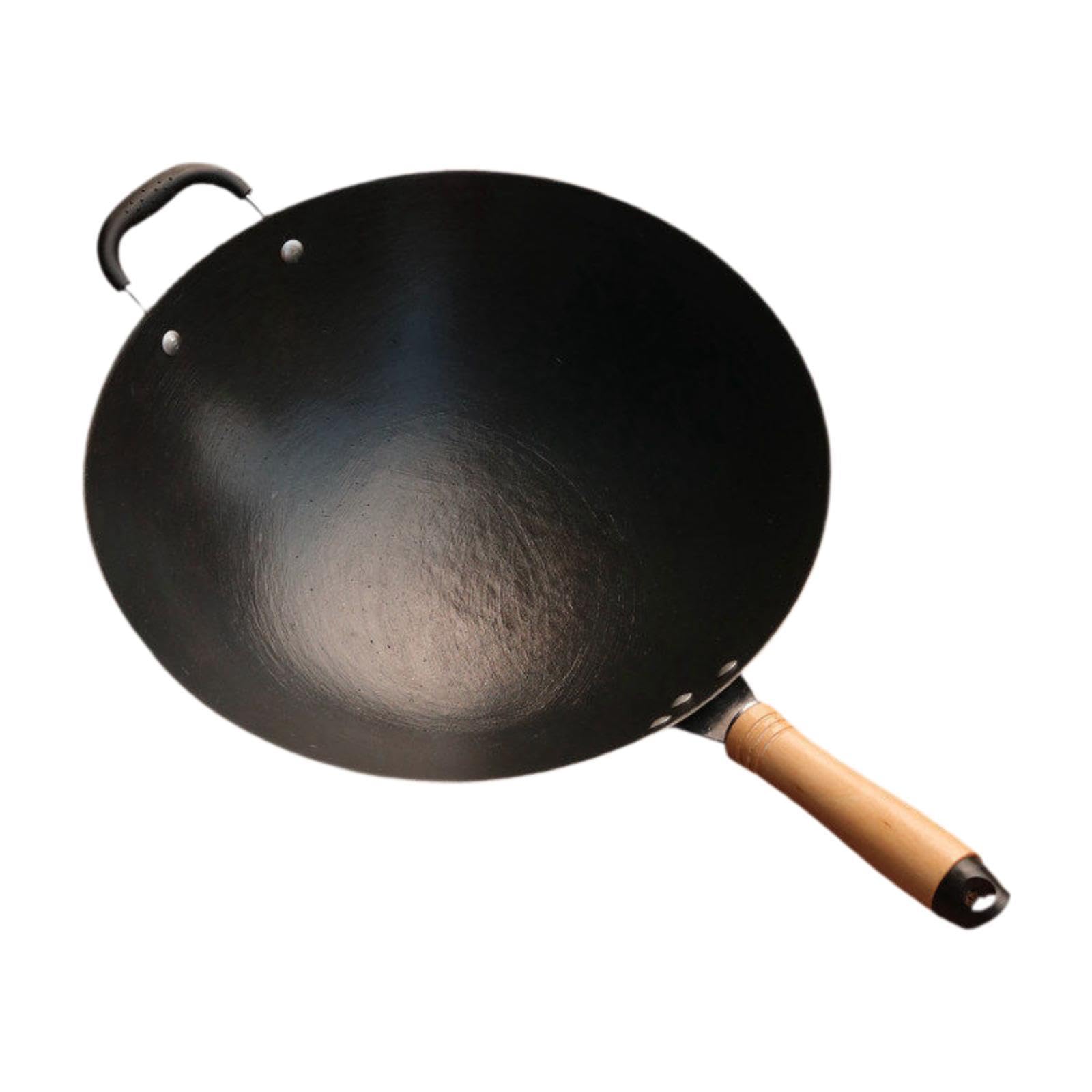 Wok Pan Pentola Wok per Cucinare Padella Antiaderente Ferro Artigianale Manico Ergonomico Adatto per Cucina Barbecue Regalo, 34cm