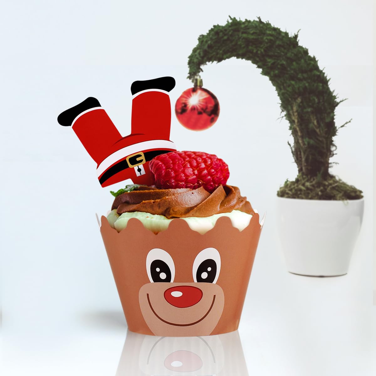 NUOBESTY 48pcs Christmas Cupcake Toppers and Wrappers Cupcake Toppers for Christmas Party Supplies Party Favors (24 Wrappers + 24 Toppers) - Image 3