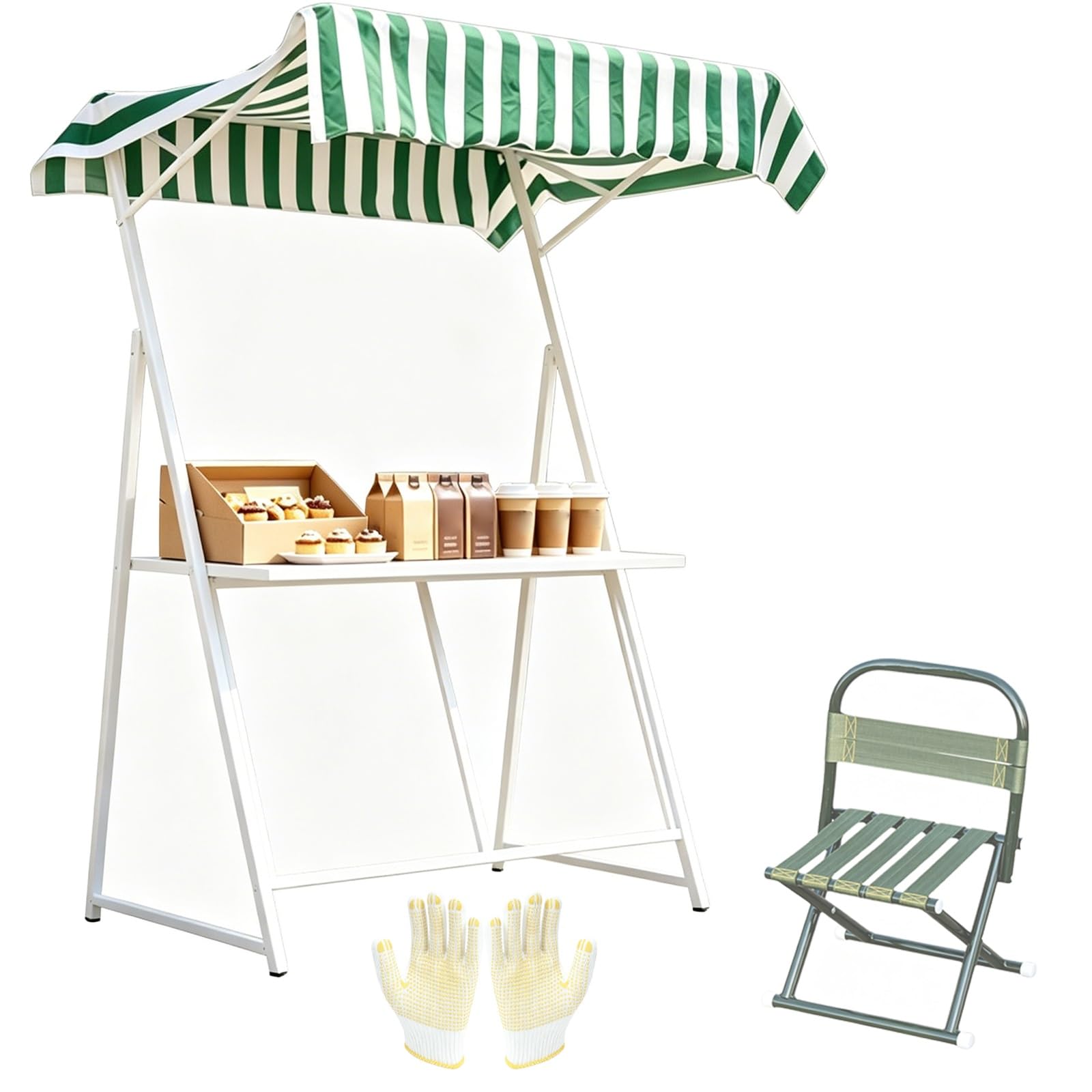 Carrello Venditore Portatile con Tenda e Sedia, Banco Commerciale per Mercato All'aperto, Chiosco Alimentare per Eventi e Barbecue(Red)