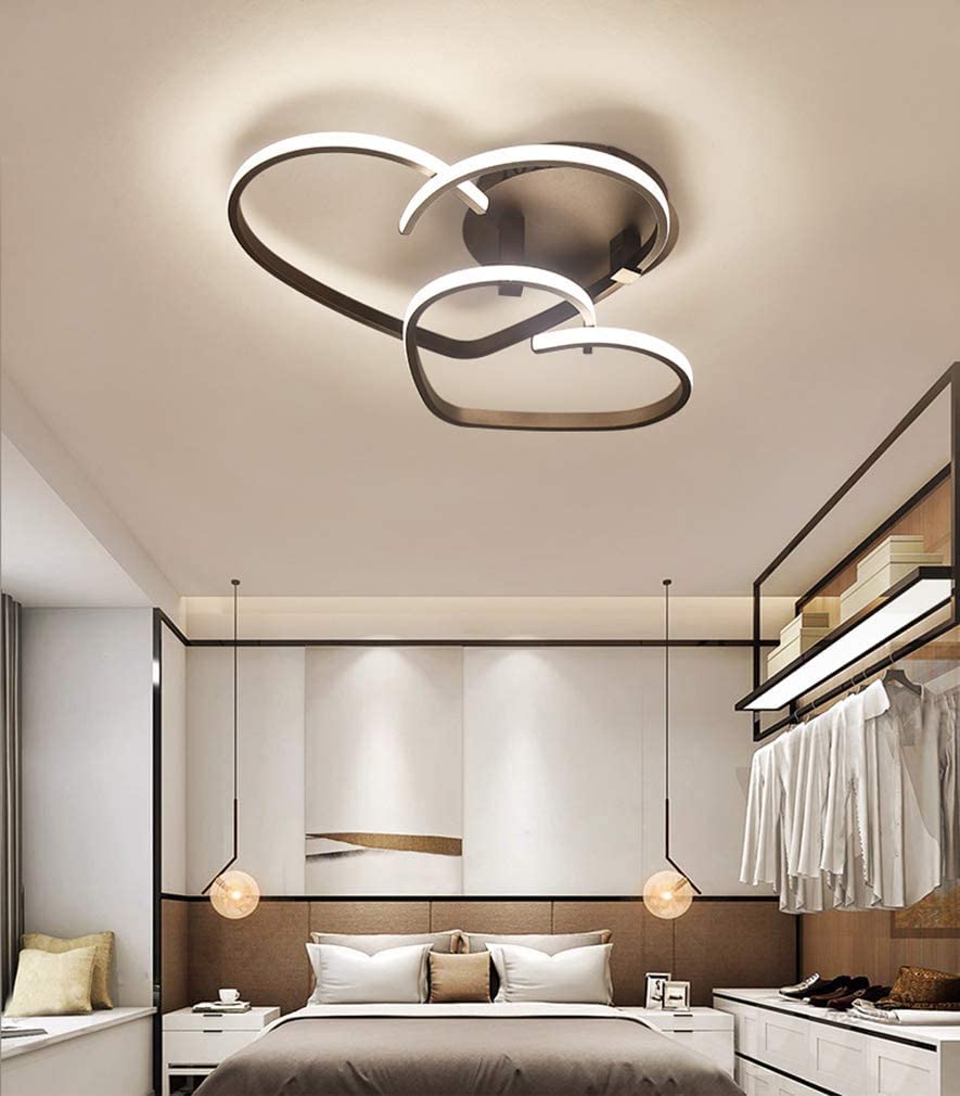 Enfant Plafonnier LED Moderne Dimmable Salon Plafonnier Avec Télécommande Lampe De Chambre Créativité Lustre Design En Forme De Coeur,pour Chambres Salon Restaurant Chambre D'Enfants,Marron (55CM Lustre Chambre