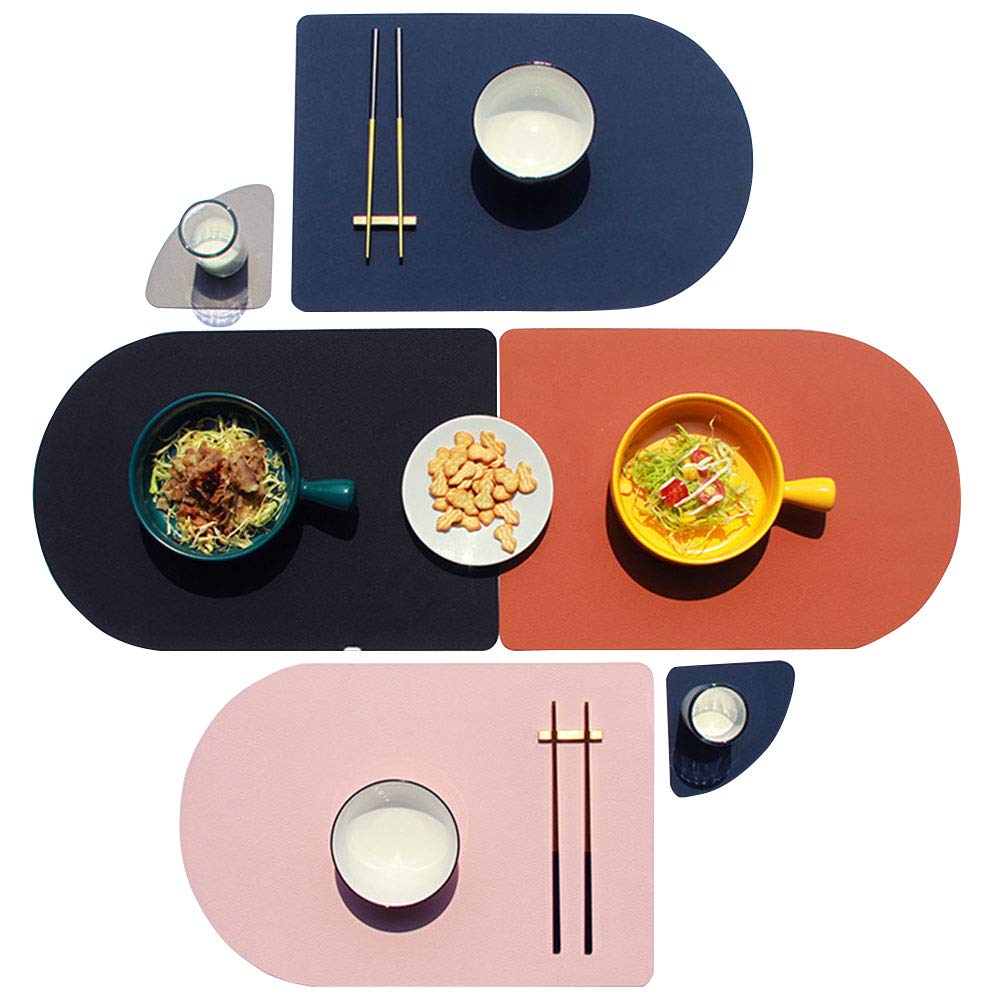 V-Shine Placemats for Dining Table Set of 4 Washable Leather Placemat Non-Slip Kitchen Heat-Resistant Waterproof Table Place Mats and Coasters- Pink+