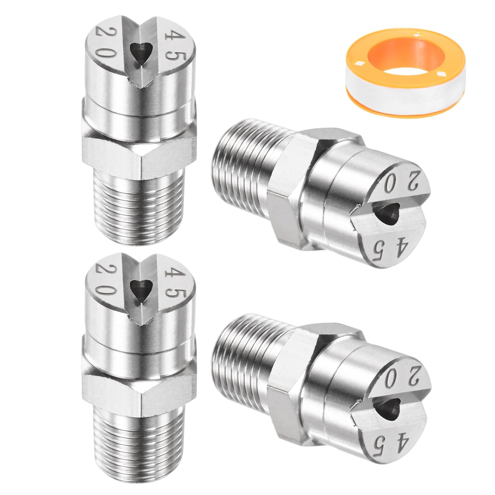 TIXIPEM 1/8" BSP Male 45 Degree Flat Fan Spray Tip [5PCS] - Pressure Washer Nozzles Cleaner Nozzle with Sealing Tape Used for Water Guns - [Stainless Steel-2.8MM Orifice]