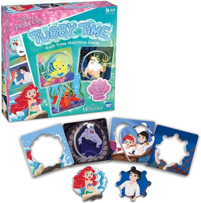 Little Mermaid Bath Toy Set - Bundle with Disney Princess Matching Game, Ariel Water Squirters, Stickers | Little Mermaid Bath Tub Toys