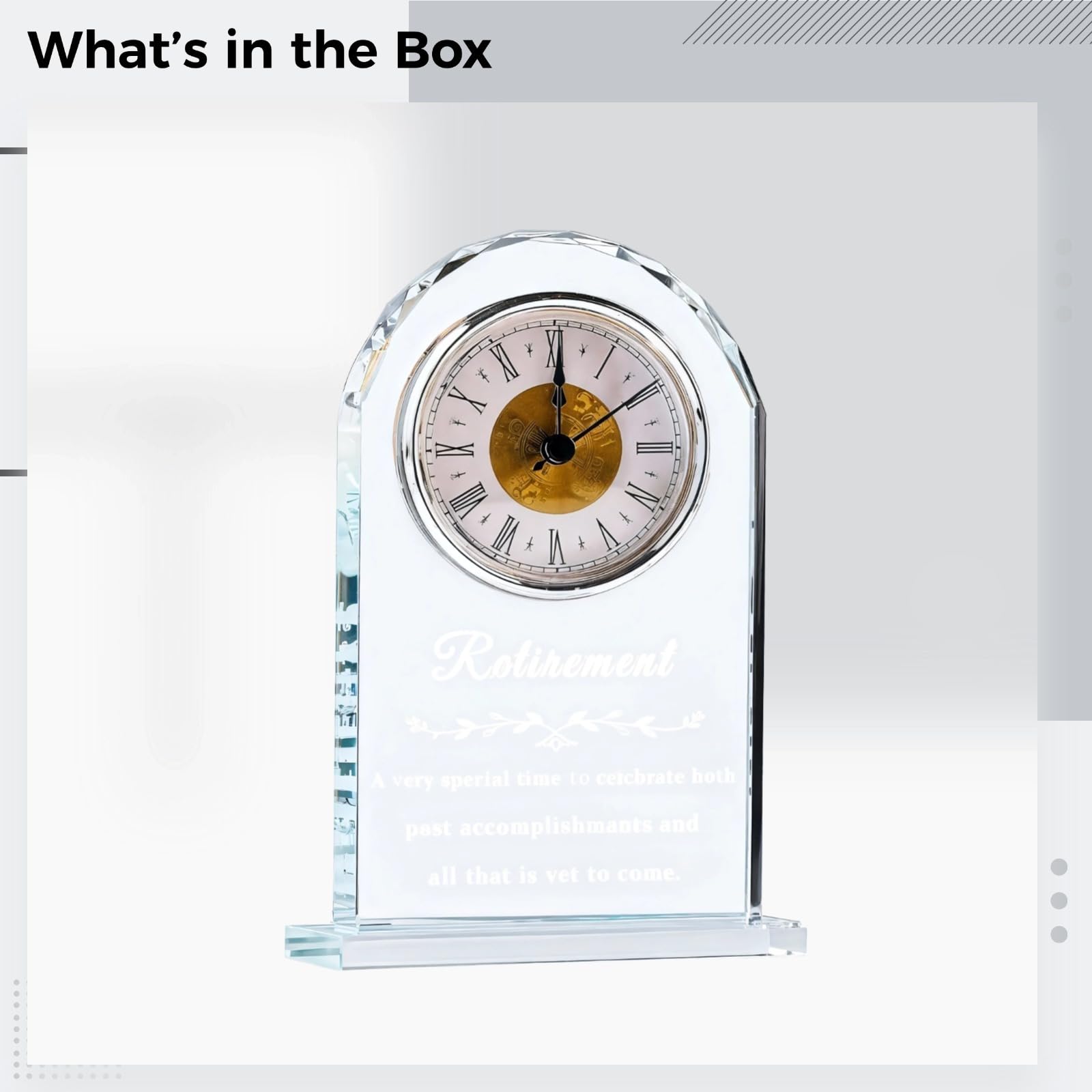 Generisch Reloj de mesa de cristal para mujer, estilo europeo, diseño de media hoja, con números romanos, grabado personalizado, decoración del salón