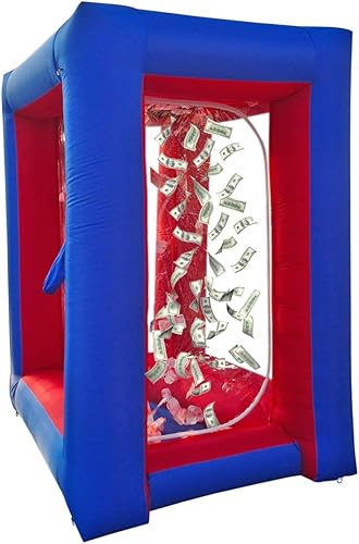Vinfgoes Red+Blue - Máquina inflable de dinero inflable para caja de dinero inflable, cabina de dinero para eventos publicitarios de promoción (no