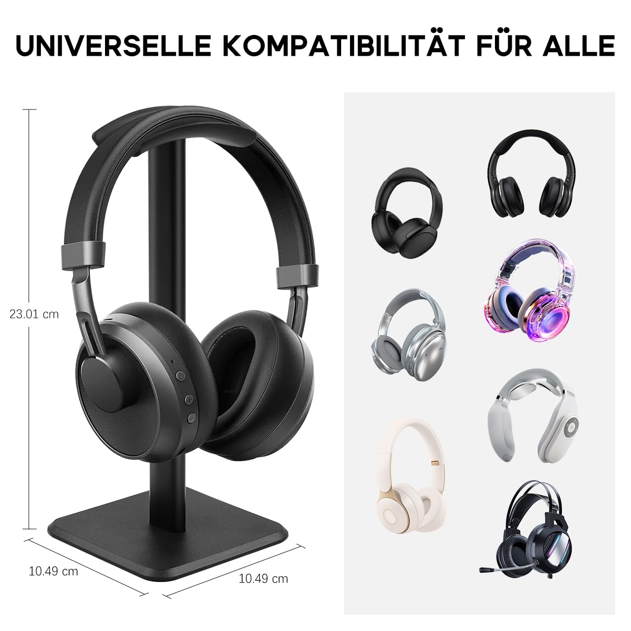 JIKIOU Kopfhörerständer Gaming Headset Halter Universal Aluminium Metall Kopfhörerhalter Aufhänger mit Aluminium Stützstange Flexibler Kopfstütze ABS Solide Basis für alle Kopfhörer 2er Pack (Schwarz)