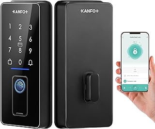 KANFOX Keyless Entry Door Lock, Smart Lock for Front Door with Doorbell, Fingerprint Door Lock with APP Control, Keypad Deadbolt, Electronic Deadbolt Lock with Auto Lock for Home and Hotel (Black)