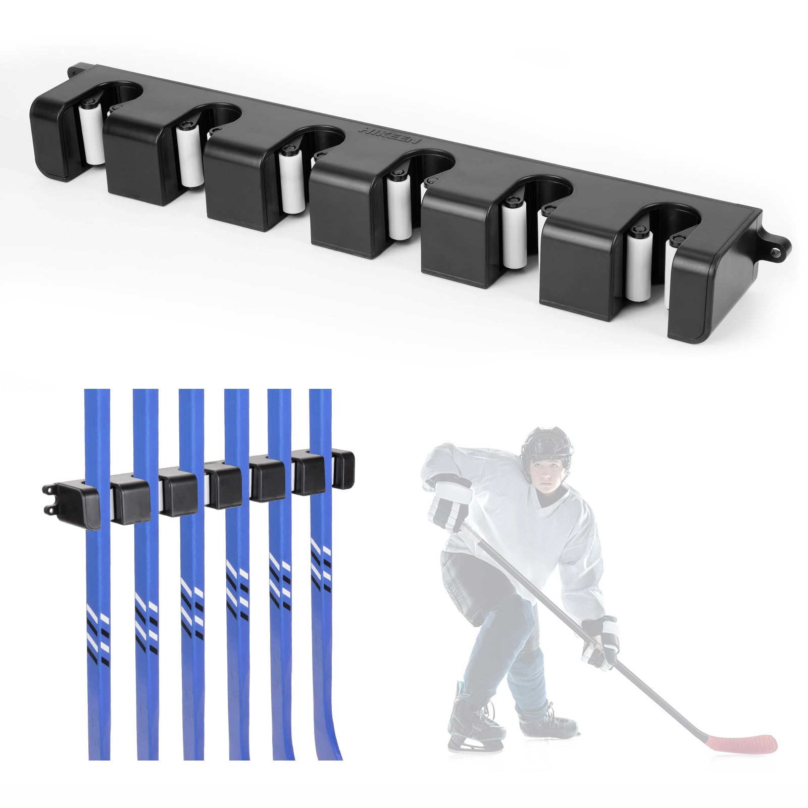 BOOSTEADY Porta Bastoni da Hockey da Parete, Supporto per 6 Bastoni, Organizzatore a Risparmio Spaziale