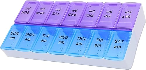Organizador semanal de pastillas AM PM de 7 días - Dos veces al día - Pastillero para medicamentos, vitaminas, suplementos -