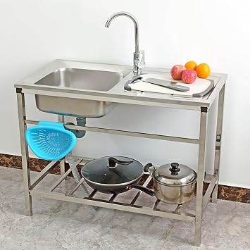 Steel Kitchen Sink, Outdoor Workstation Kitchen Sink w/Faucet, Prep & Utility, Freestanding Single Bowl Kitchen Sinks 30 Space Saving Laundry Tub