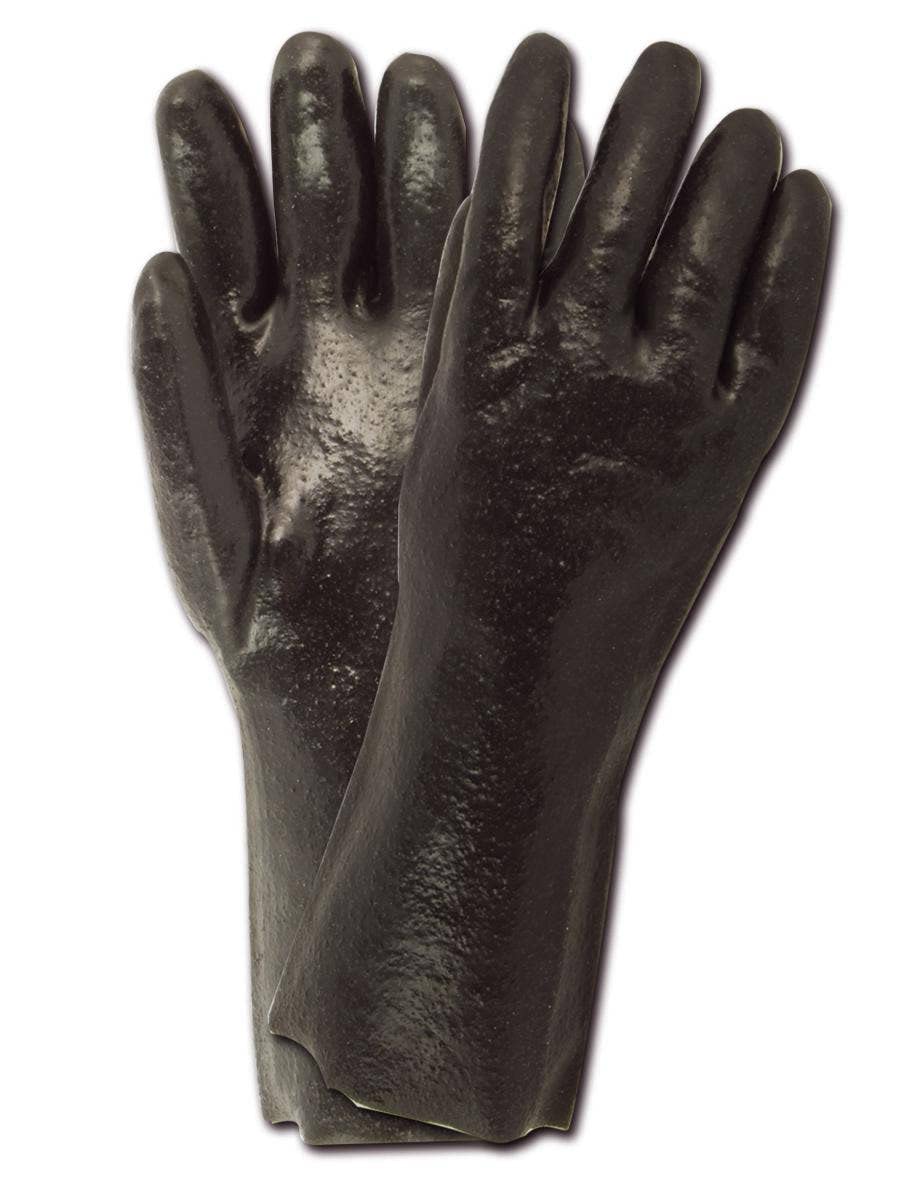 MAGID T1082R MultiMaster Rough Finish PVC Gloves with Knit Cuff, 12", Black (12 Pair)