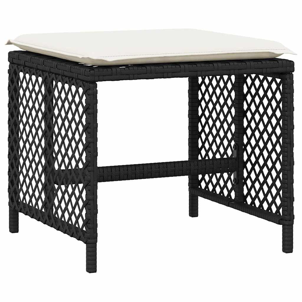Mangloder - Sgabello da giardino con cuscino, 4 pezzi, nero, 41 x 41 x 36 cm, in polyrattan, resistente alle intemperie, ai raggi UV, in acciaio verniciato a polvere, per balcone, terrazza, salotto