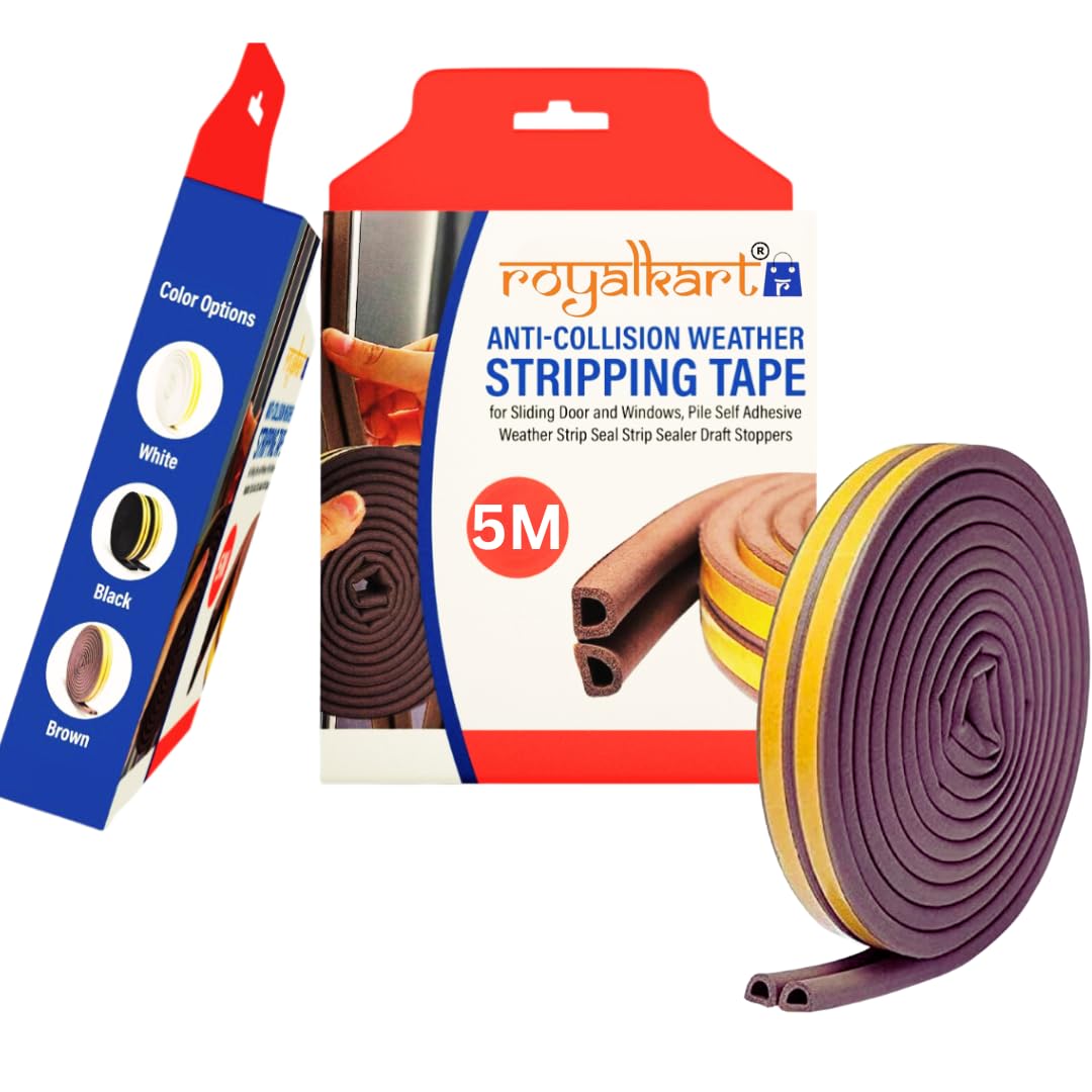 Royalkart® Window Sealing Strips, Door Sealing Strip for Home, Door soundproofing Self-Adhesive Gap Sealing EPDM Tape, Car Door Gap Sealer (5 Meter)(Brown)(2 X 2.5 M = 5 Meter)