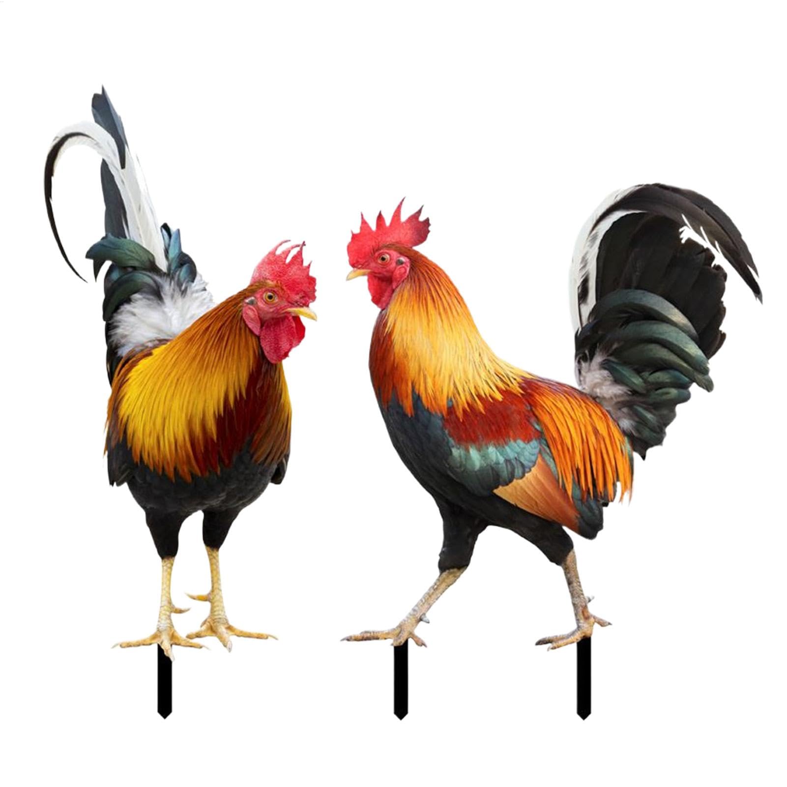 2 Pack Metal Rooster Yard Decor, Realistic Garden Stakes Chicken Yard Art Rooster Signs for Outside, Roosters Decorations for Garden Backyard Patio Lawn