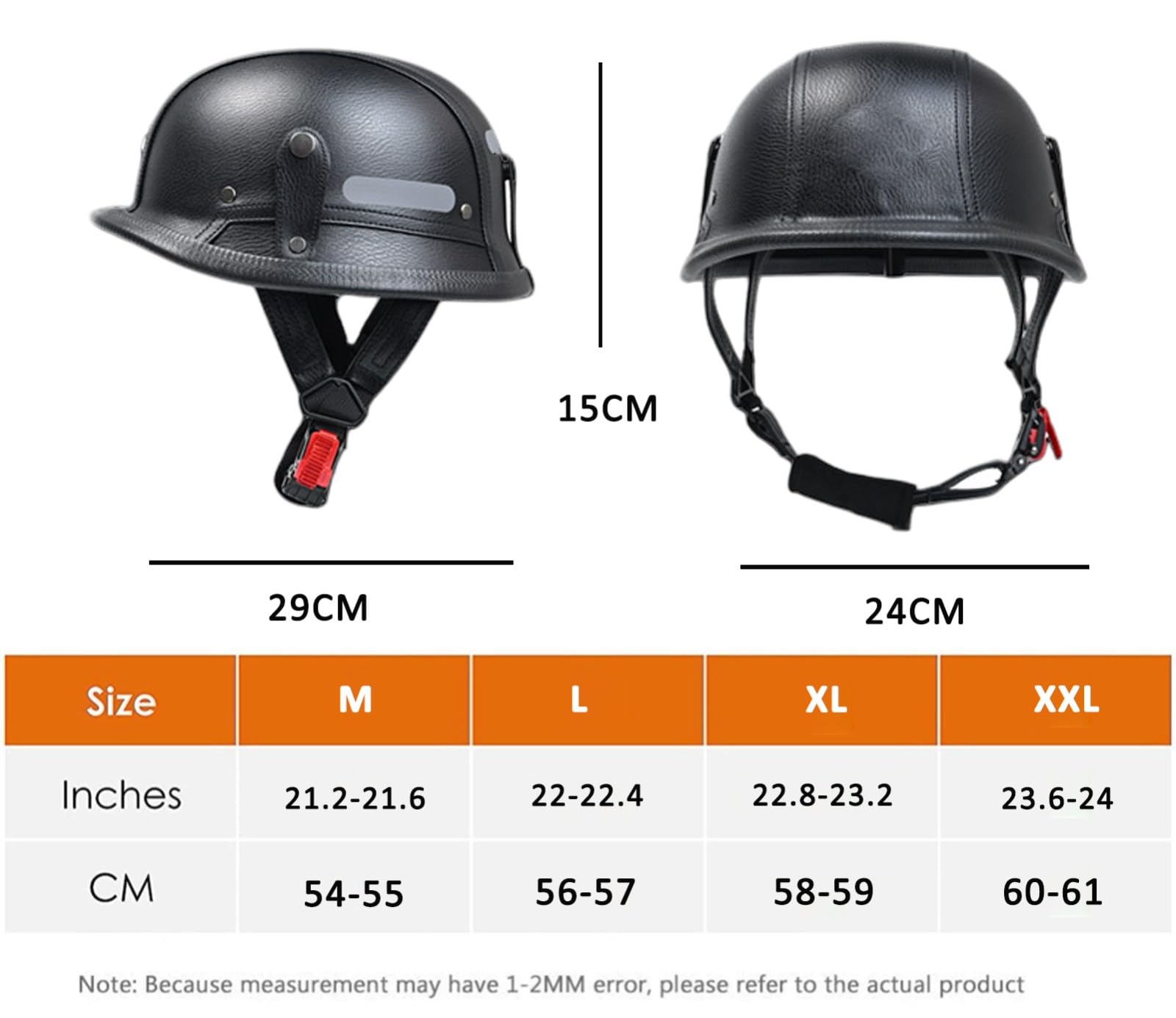 Półkask motocyklowy dla dorosłych mężczyzn i kobiet, niemiecki skórzany kask motocyklowy, vintage, półkask do hulajnogi cruisera, certyfikat ECE 10,XL (58-59 cm)