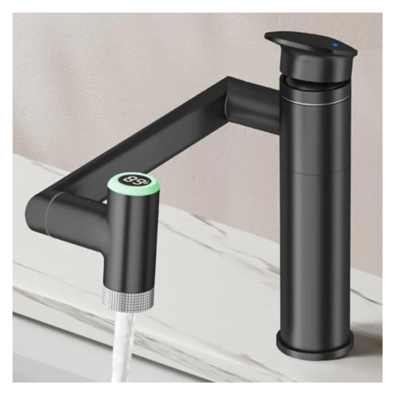 Grifo giratorio para baño 1080, mezclador de lavabo altura ajustable con pantalla LED temperatura,Seguro y Confiable(Chrome)