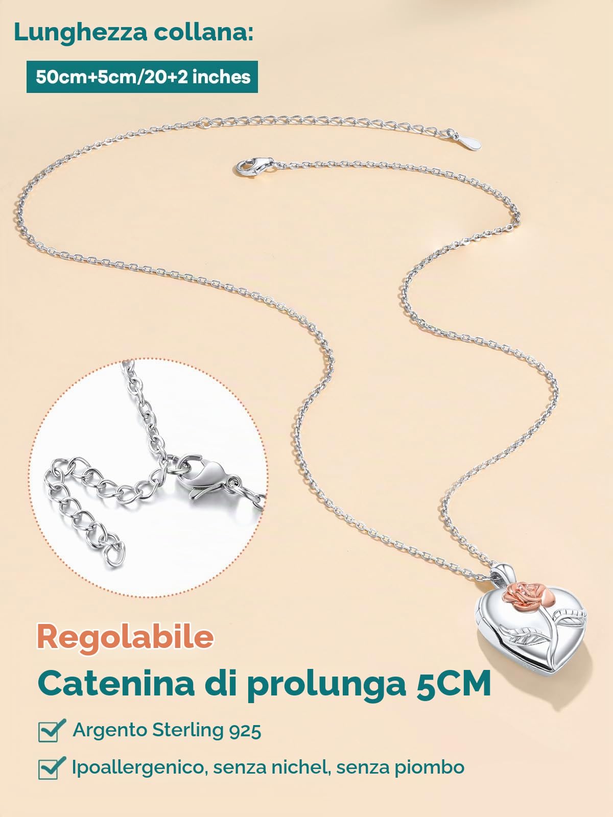 Supcare Collana con Foto Personalizzata, Cuore Locket Collana Donna Argento 925, 7 Stili Medaglione Ciondolo Portafoto, Argento/Oro/Oro Rosa Collana Personalizzata con Foto, Idee Regalo Donna Mamma