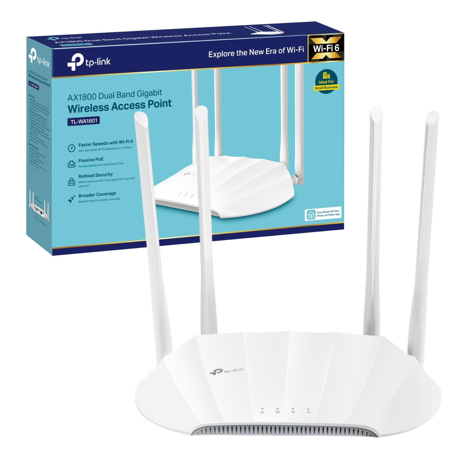 TP-Link TL-WA1801 Access Point AX1800Mbps Dual Band Gigabit Wi-Fi 6, Passive PoE, Wireless Access Point, Captive Portal, Range Extender, Multi-SSID, Client modes, Boosted Coverage, WPA3, Easy Setup