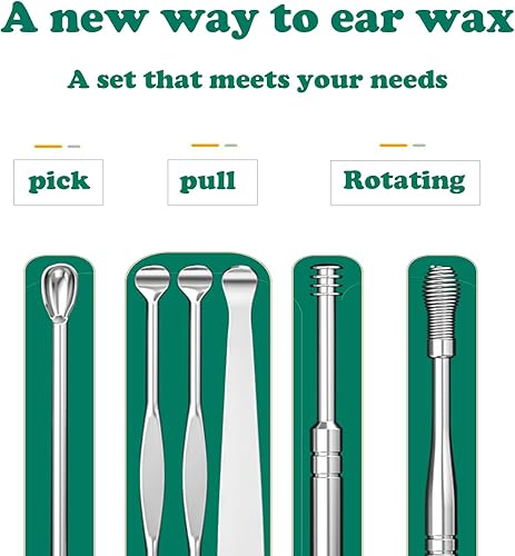 Miniatura 2 de Juego de herramientas limpiadoras de cera de oídos, limpiador profesional de oídos, herramienta de limpieza de masaje de oídos en espiral de acero