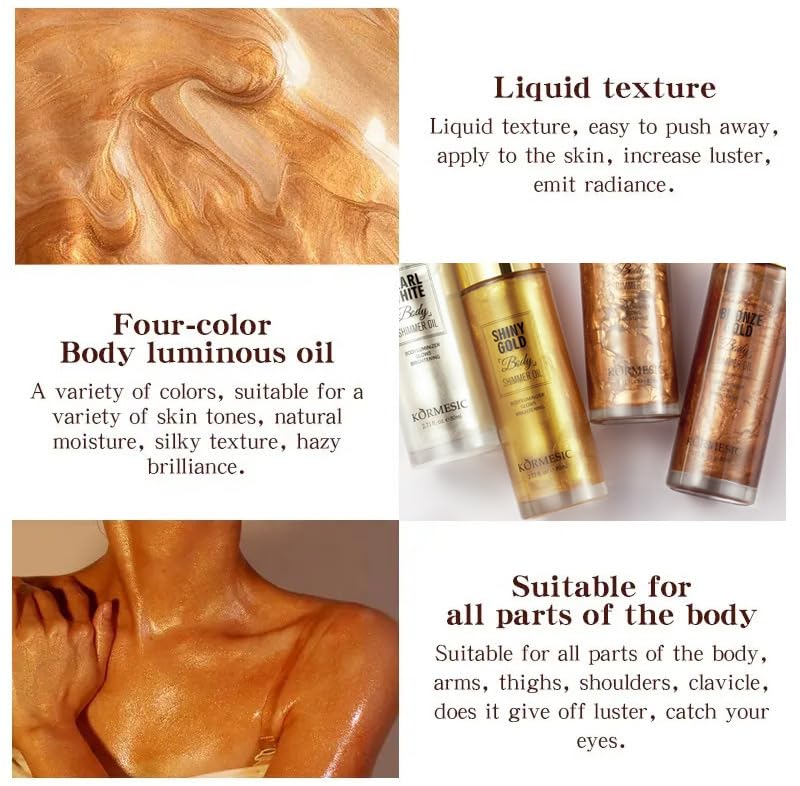 Miniatura 3 de Maquillaje iluminador de cuerpo blanco, de larga duración, impermeable, líquido para el cabello y el cuerpo, aceite brillante (blanco)