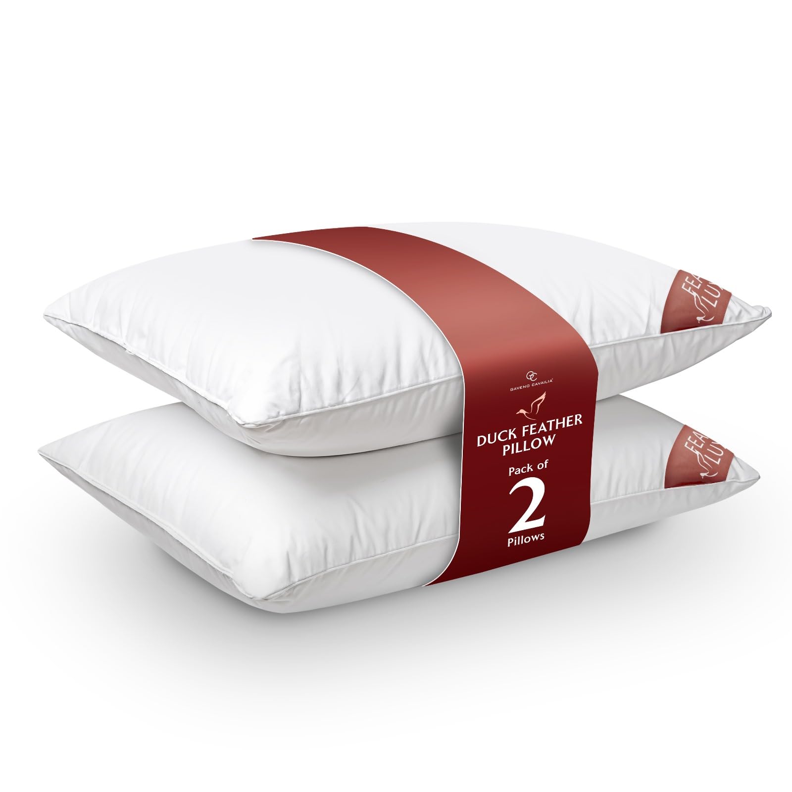 GC GAVENO CAVAILIA Duck Feather Pillows 2 Pack | Hotel Quality and Breathable | Feather and Down Pillows | Side Sleeper Bed Pillows | Anti-dust mite & Hypoallergenic | UK Size (48x74cm)