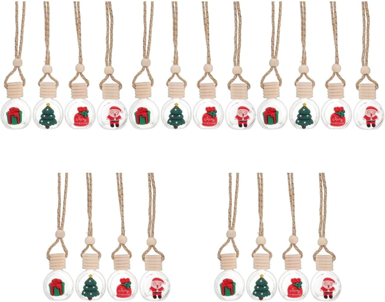 20 Pcs Hanging Car Air Freshener Diffuser Bottles, Empty Glass Perfume Essential Oil Bottle, Christmas Car Air Freshener Clear Diffuser Pendant for Holiday Decoration