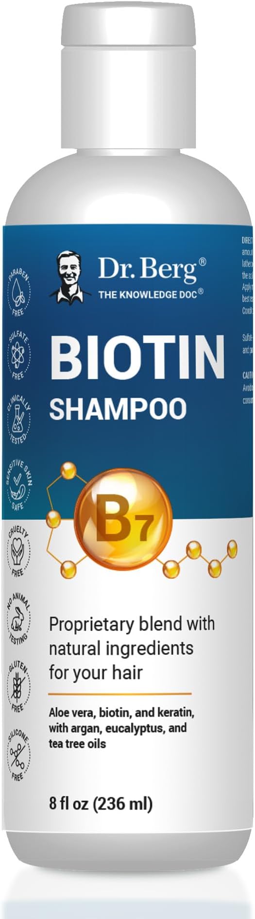 Dr. Berg Biotin Shampoo for Men & Women (Improved High-Performance Formula) - Independently Tested & Certified Paraben- Sulfate- & Silicone-Free - Infused w/Biotin, Argan Oil & Botanicals - 8 Fl oz