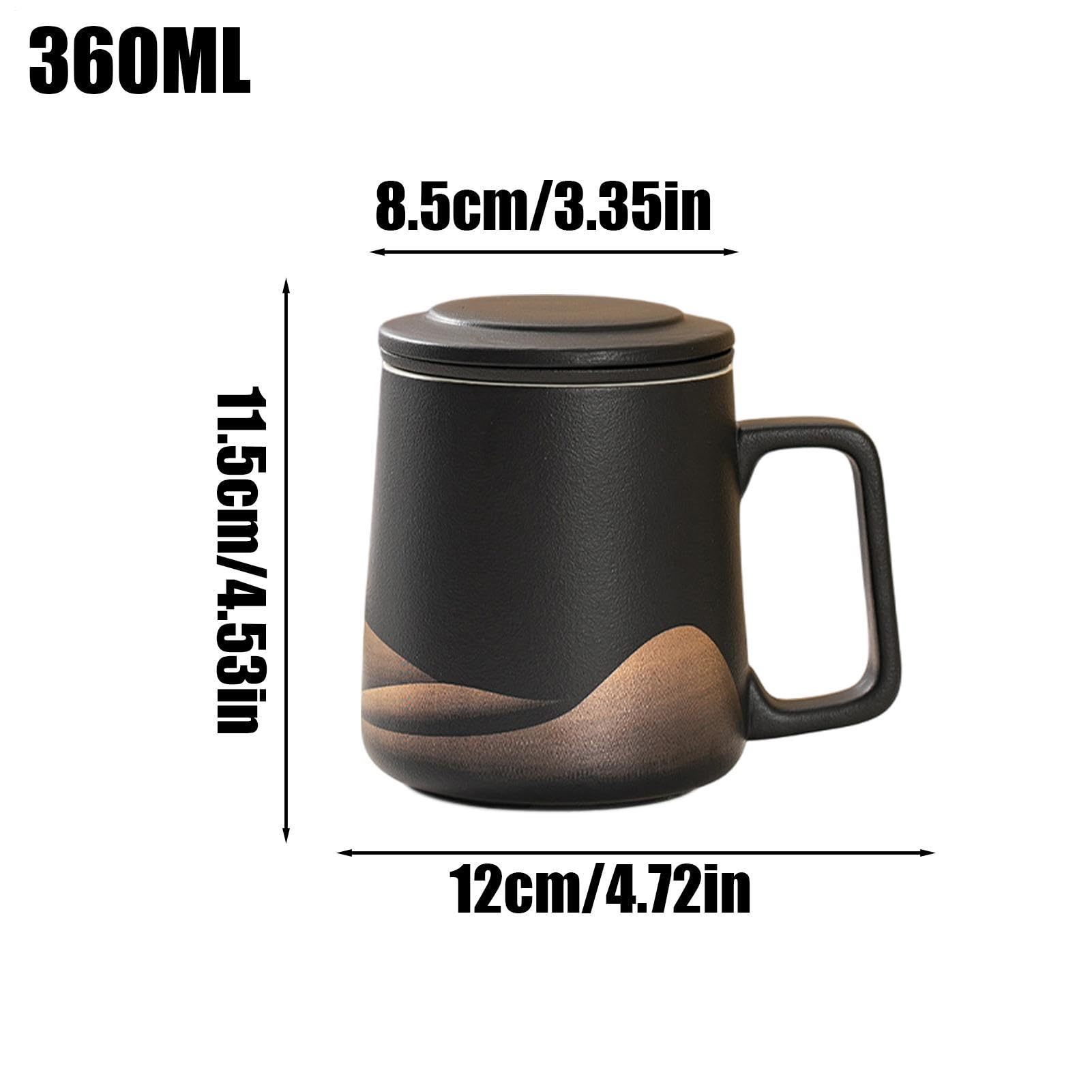 Taza De Té Con Tapa De Infusor - Taza De Filtro De Cerámica Mate De 360 ​ml, Té Con Colador Esmaltado Negro Pintado A Mano | Juego De Elaboración De Té Para Hombres Y Mujeres,
