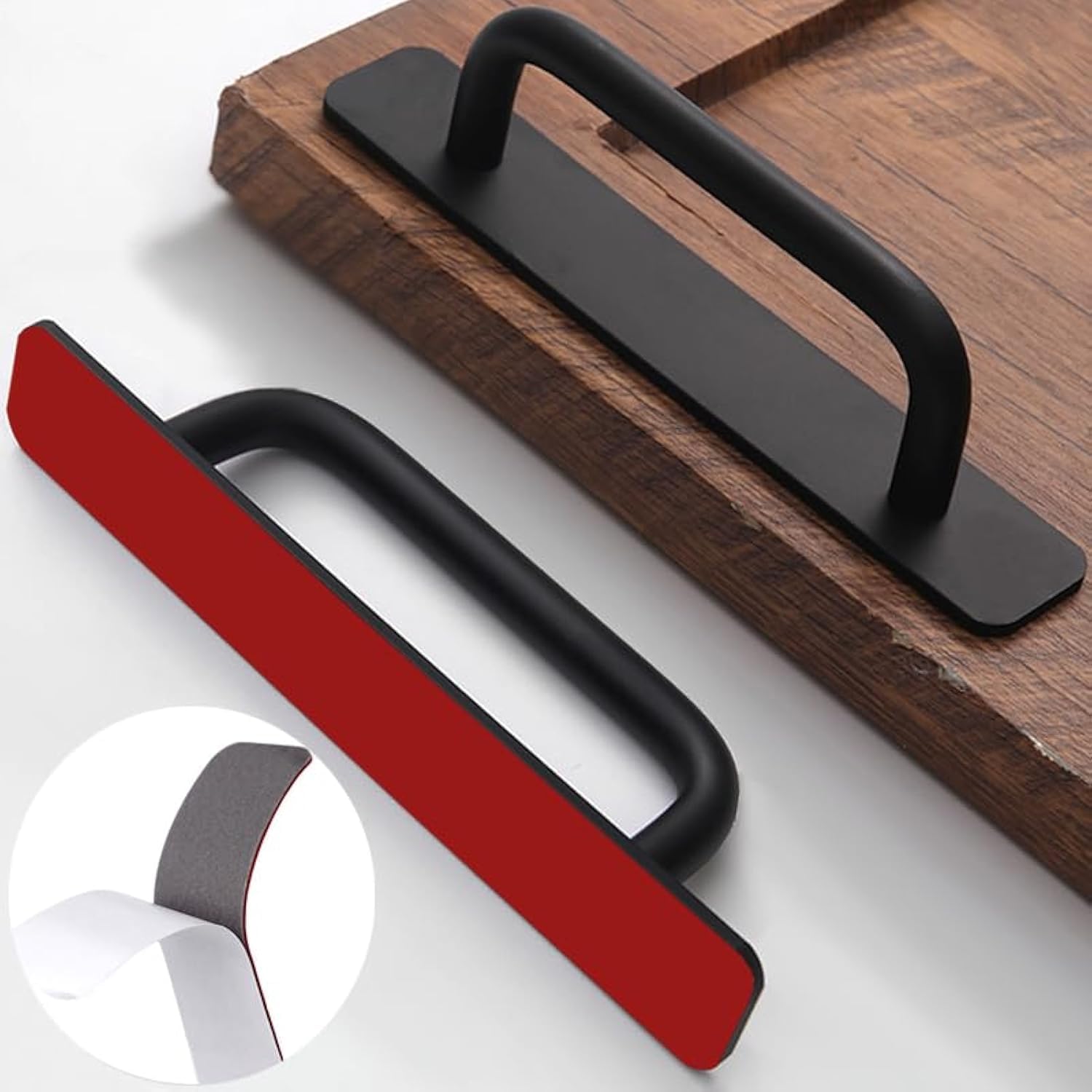 Poignées d'armoire de cuisine autocollantes en alu noir pour bouton de porte coulissante