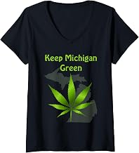 Womens Michigan Green Energy Medical Marijuana V-Neck T-Shirt
