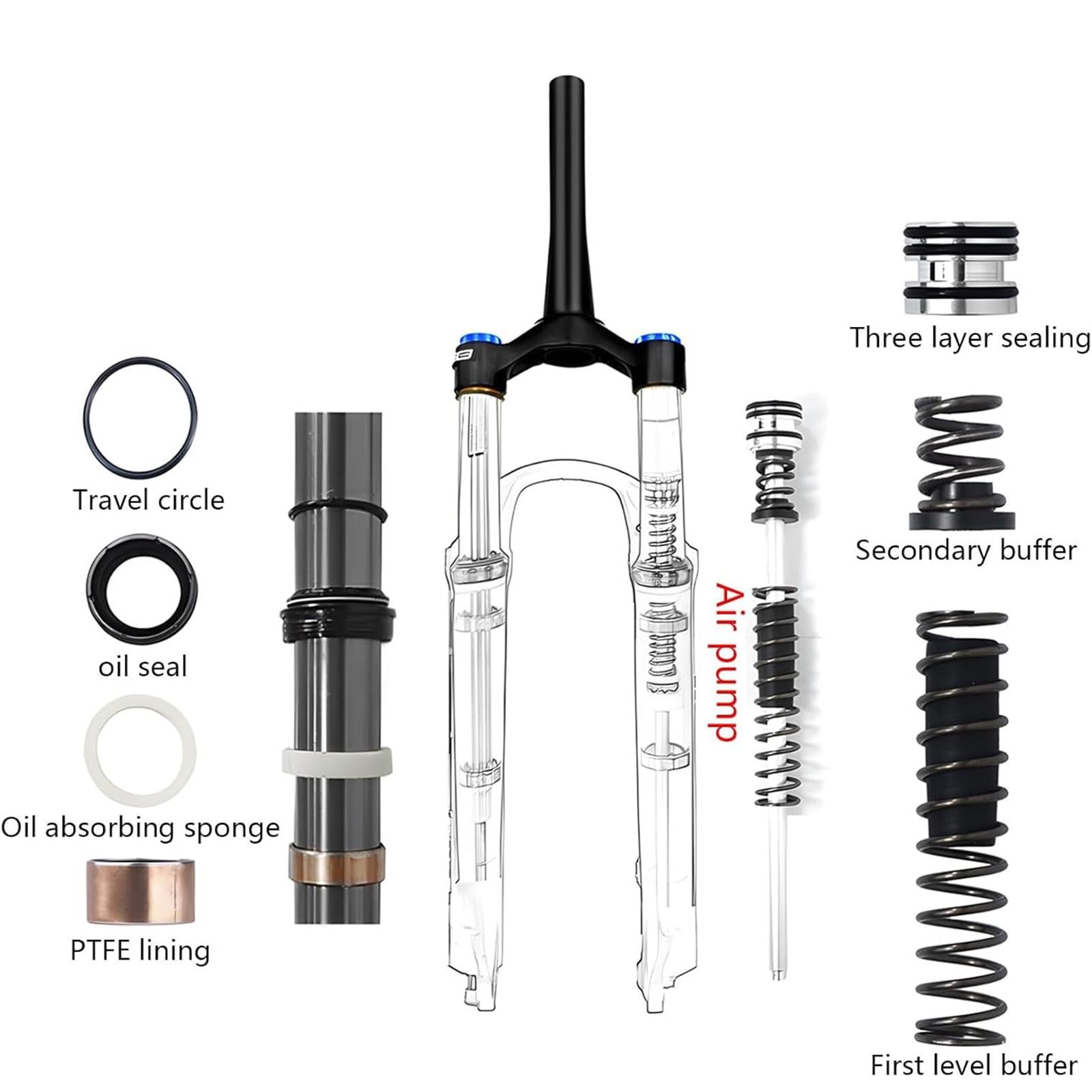 Forcella Ammortizzata ad Aria MTB 26/27.5/29 Escursione 120 mm Regolazione del Ritorno Tubo Dritto/Conico 1 1/8 QR 9 mm Blocco Manuale/remoto Forcelle per Mountain Bike