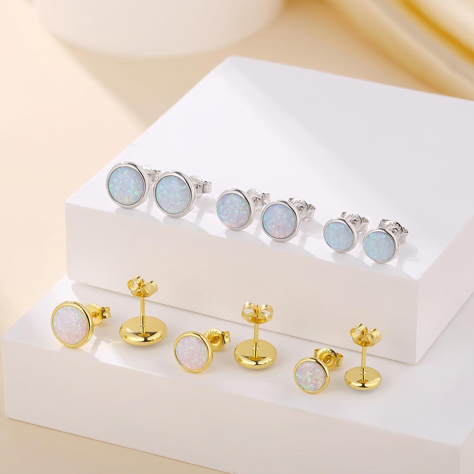 Jiamiaoi Orecchini Uomo Donna Orecchini Opale Brillanti 925 Argento Sterlina, 18K Oro Bianco Placcata