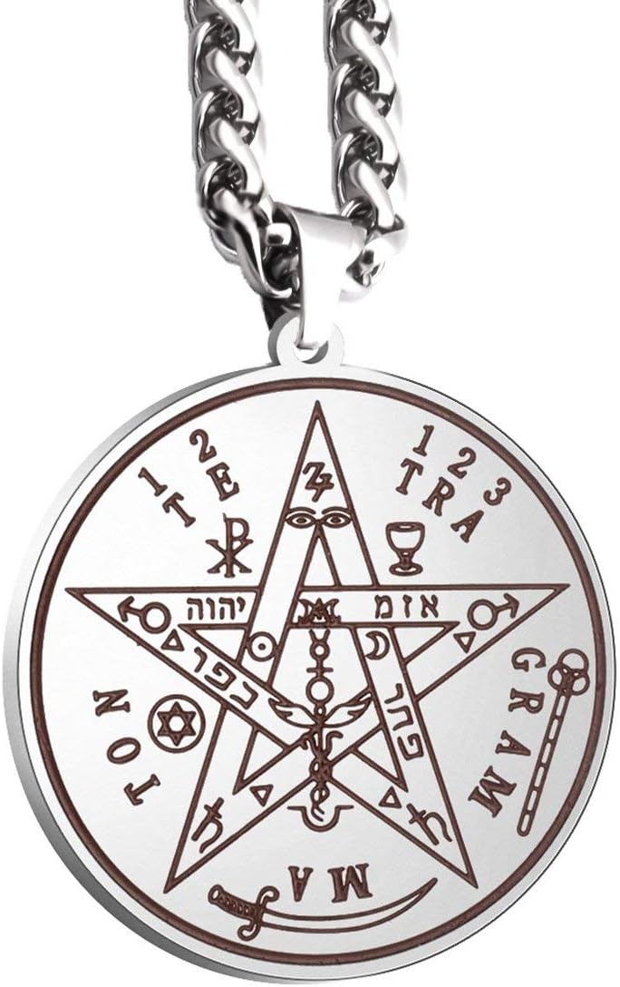 Collana Figaro Uomo/Donna In Acciaio Con Ciondolo Pentagramma E Tetragrammaton 30mm